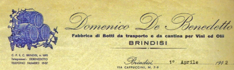Carta intestata e logo della ditta Domenico De Benedetto (1942)